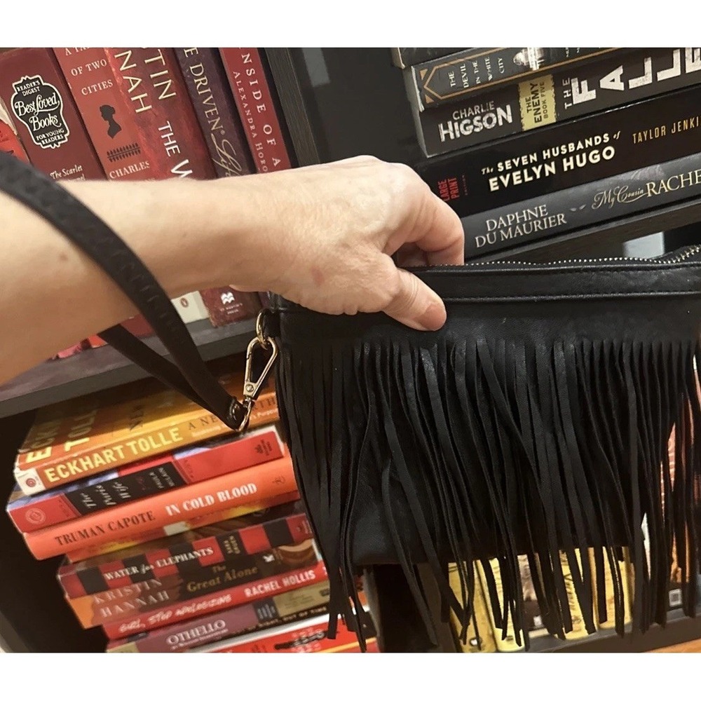 Fringe Western Wristlet Purse Tassels Handbag Black Gold Zipper Rodeo Cowgirl - Picture 10 of 13